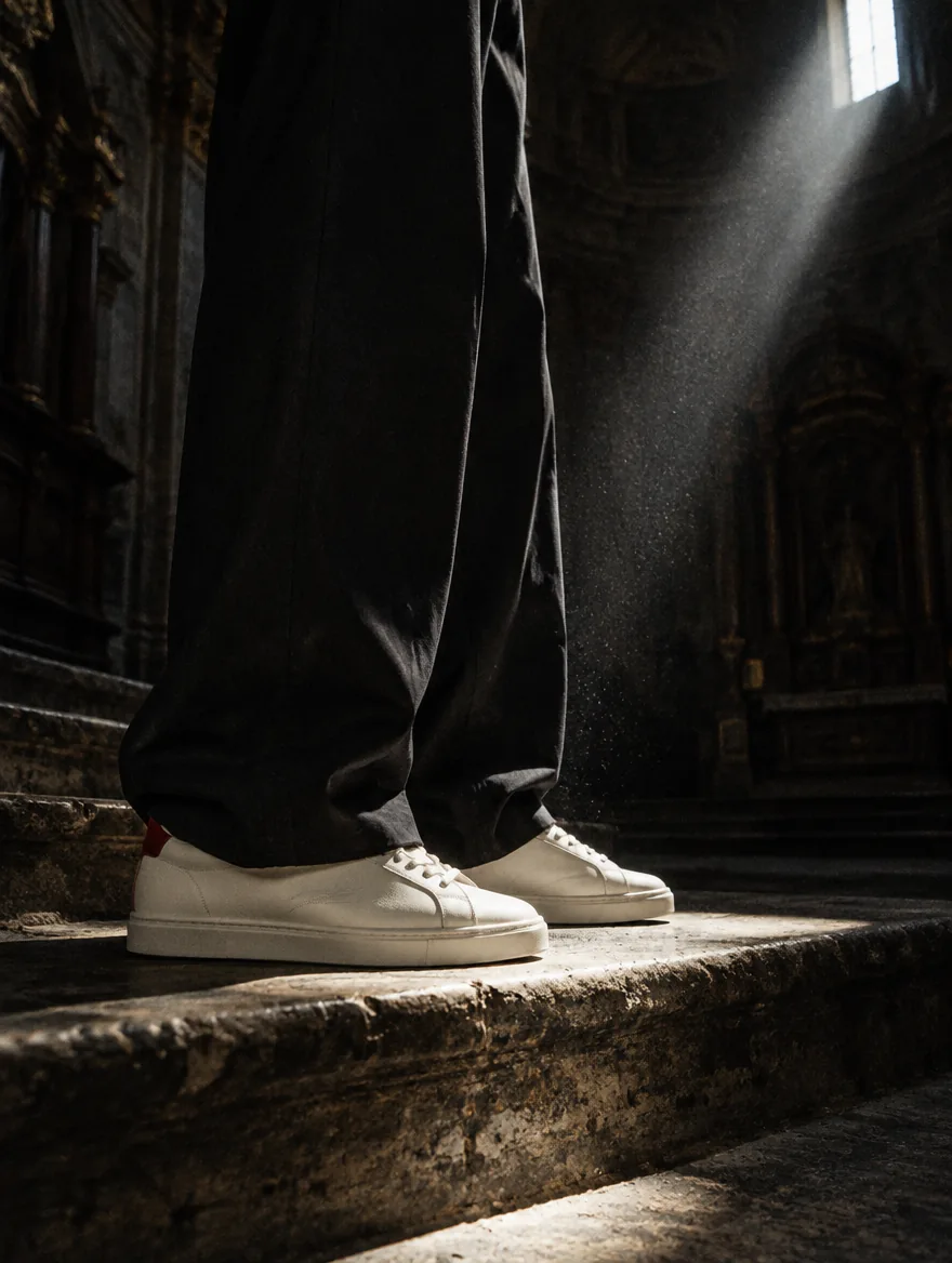 TALO Uno blanca en los escalones de una iglesia con un haz de luz